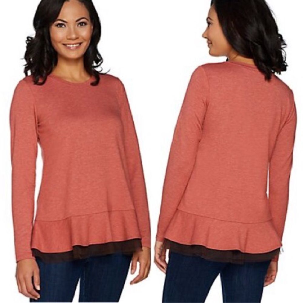 LOGO Lounge Lori Goldstein French Terry Mesh Top X-Small XS